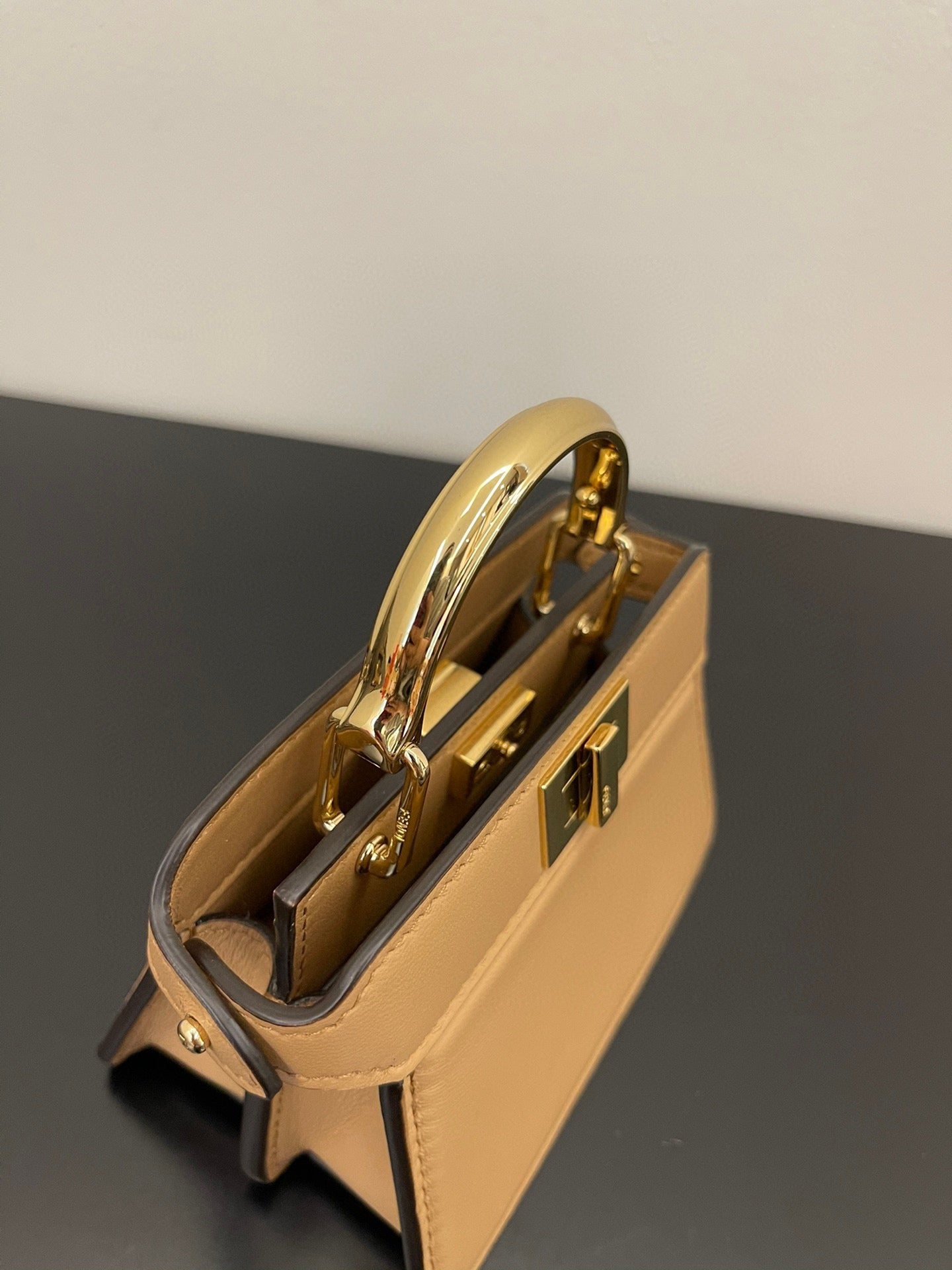 FENDI FENDI PEEKABOO ISEEU MICRO 12 BAG IN COPPER BROWN CALFSKIN WITH GOLD HARDWARE