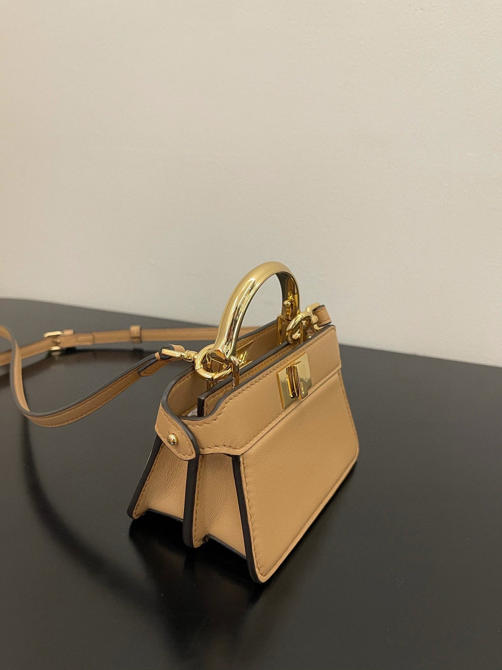 FENDI FENDI PEEKABOO ISEEU MICRO 12 BAG IN COPPER BROWN CALFSKIN WITH GOLD HARDWARE
