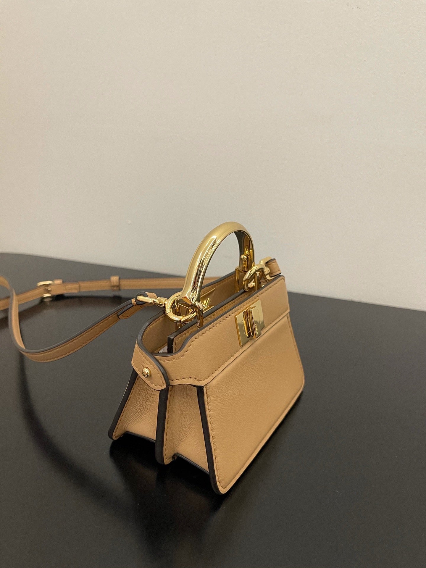 FENDI FENDI PEEKABOO ISEEU MICRO 12 BAG IN COPPER BROWN CALFSKIN WITH GOLD HARDWARE