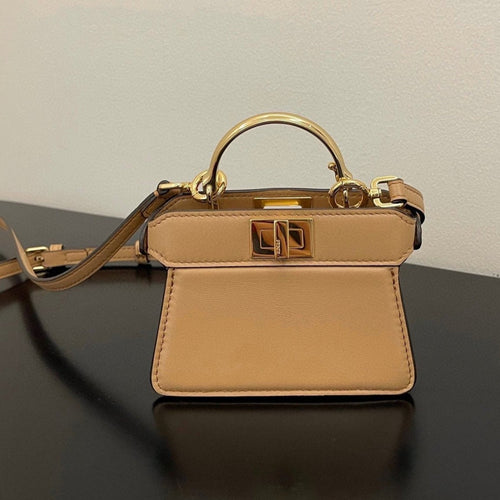 FENDI FENDI PEEKABOO ISEEU MICRO 12 BAG IN COPPER BROWN CALFSKIN WITH GOLD HARDWARE