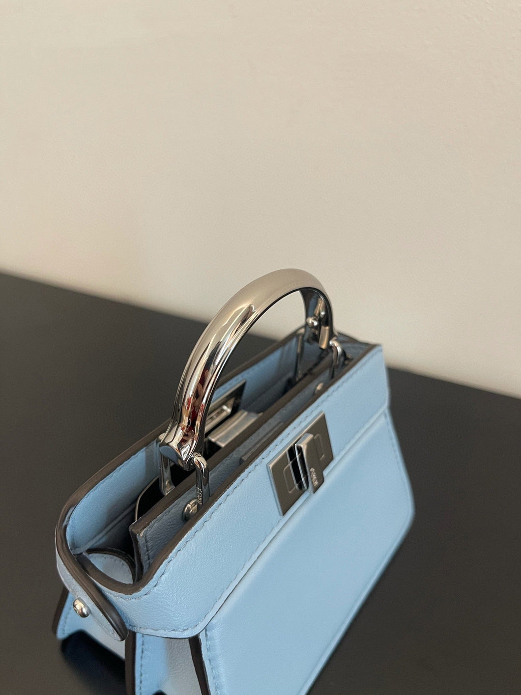 FENDI FENDI PEEKABOO ISEEU MICRO 12 BAG IN LIGHT BLUE CALFSKIN WITH GOLD HARDWARE