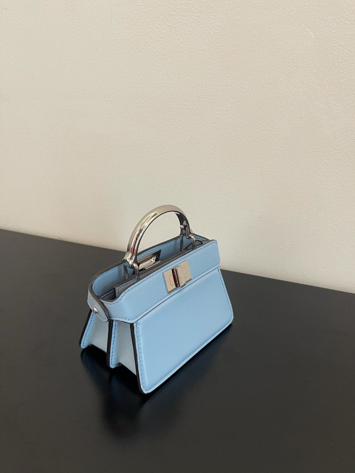 FENDI FENDI PEEKABOO ISEEU MICRO 12 BAG IN LIGHT BLUE CALFSKIN WITH GOLD HARDWARE