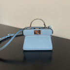 FENDI FENDI PEEKABOO ISEEU MICRO 12 BAG IN LIGHT BLUE CALFSKIN WITH GOLD HARDWARE