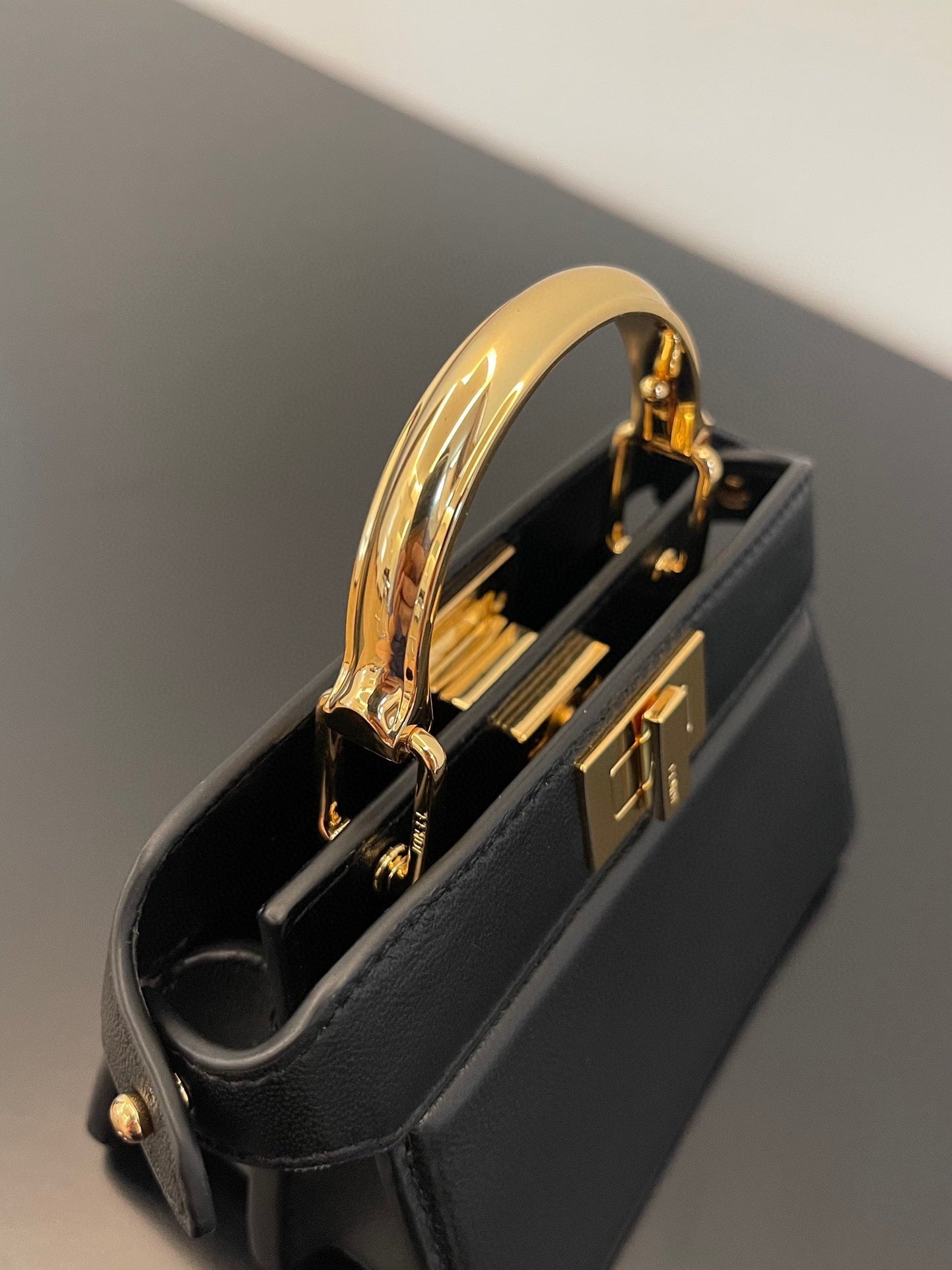 FENDI FENDI PEEKABOO ISEEU MICRO 12 BAG IN BLACK CALFSKIN WITH GOLD HARDWARE