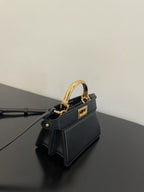 FENDI FENDI PEEKABOO ISEEU MICRO 12 BAG IN BLACK CALFSKIN WITH GOLD HARDWARE