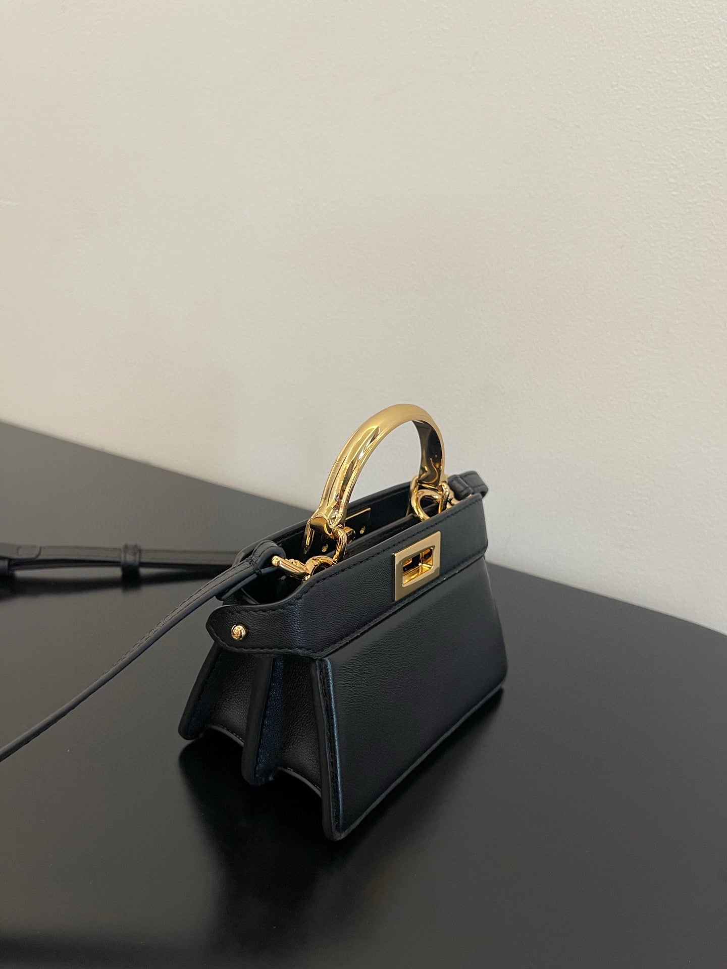 FENDI FENDI PEEKABOO ISEEU MICRO 12 BAG IN BLACK CALFSKIN WITH GOLD HARDWARE