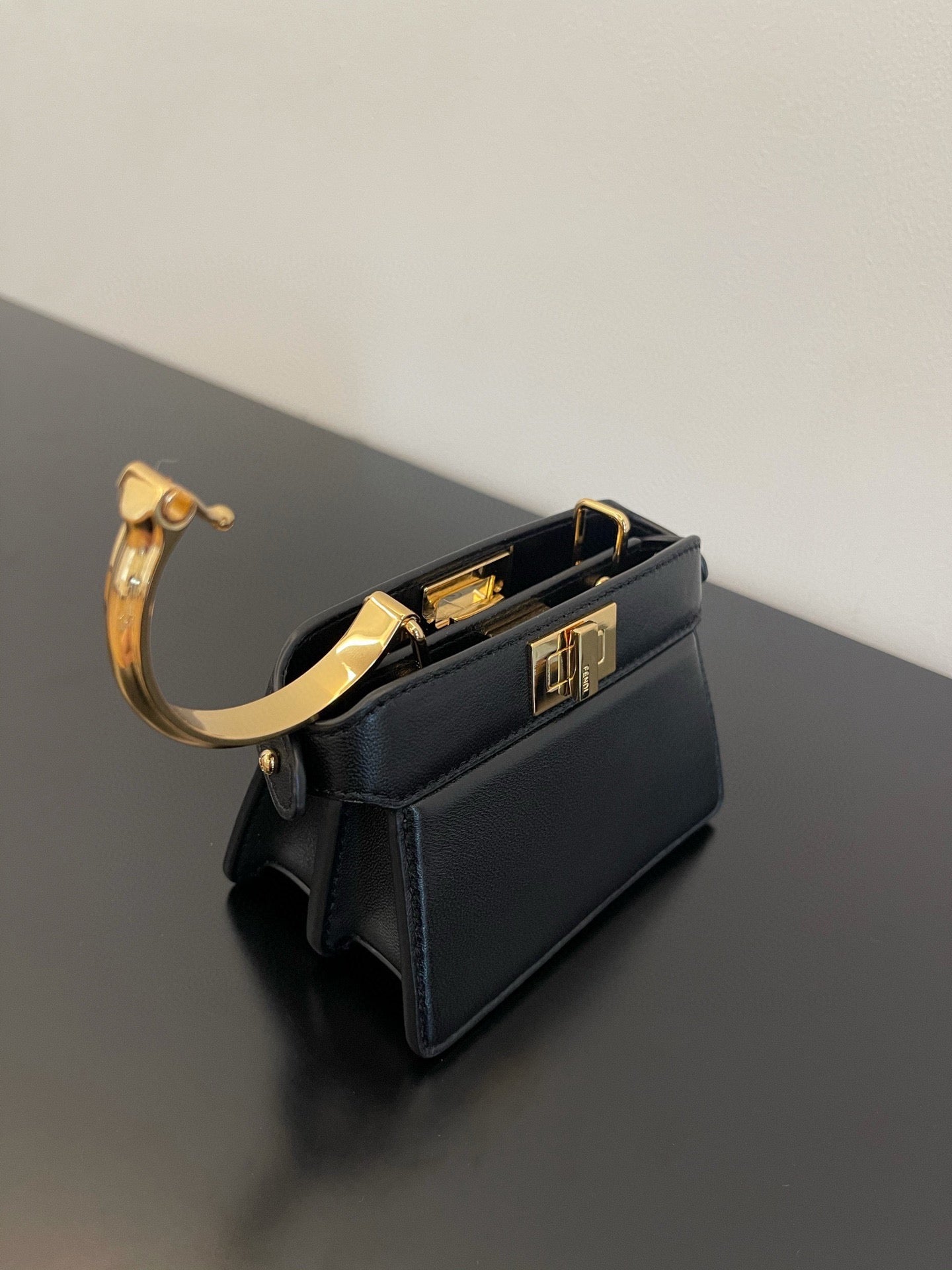 FENDI FENDI PEEKABOO ISEEU MICRO 12 BAG IN BLACK CALFSKIN WITH GOLD HARDWARE