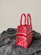 DIOR Small Book Tote 26.5cm Red Retro Style D Letter Embroidery