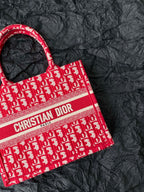DIOR Small Book Tote 26.5cm Red Retro Style D Letter Embroidery