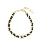 Chanel Square CC Leather Chain Choker Black And Light Gold Tone