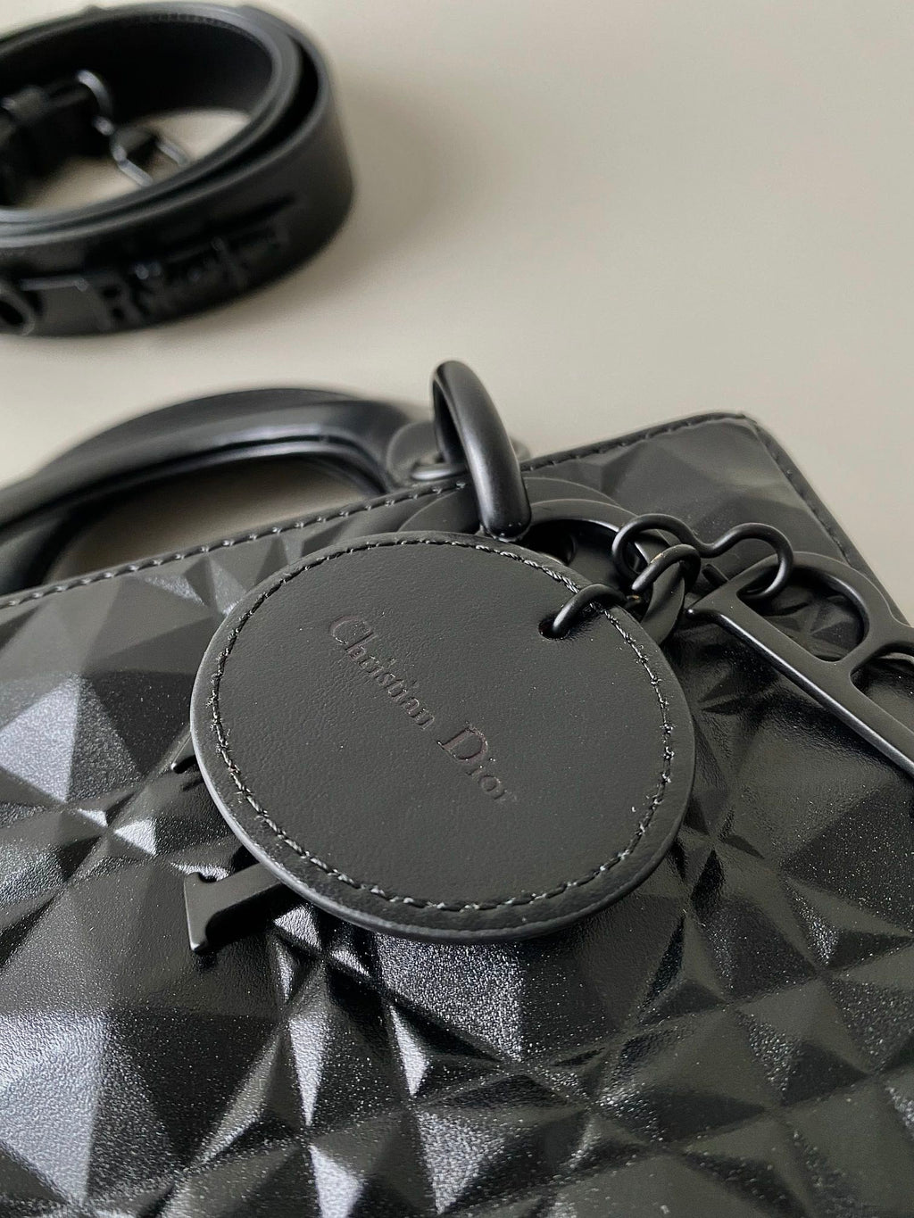 DIOR SMALL LADY 20 ALL BLACK LAMBSKIN DIAMOND MOTIF