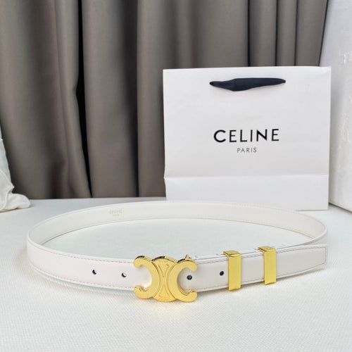 Celine Medium Triomphe Belt 25mm White Calfskin Gold Loop Ghw