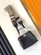 FENDI Peekaboo Mini Selleria Bag 23cm black leather shw with 220 hand-sewn stitches