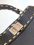 FENDI Peekaboo Mini Selleria Bag 23cm black leather shw with 220 hand-sewn stitches