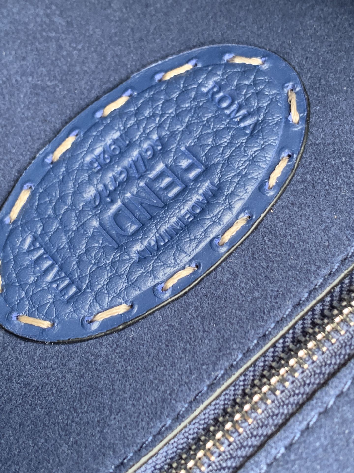FENDI Peekaboo Mini Selleria Bag 23cm blue leather shw with 220 hand-sewn stitches