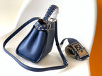 FENDI Peekaboo Mini Selleria Bag 23cm blue leather shw with 220 hand-sewn stitches