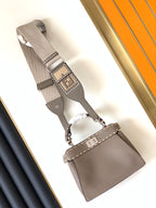 FENDI Peekaboo Mini Selleria Bag 23cm brown leather shw with 220 hand-sewn stitches