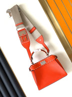 FENDI Peekaboo Mini Selleria Bag 23cm red leather shw with 220 hand-sewn stitches