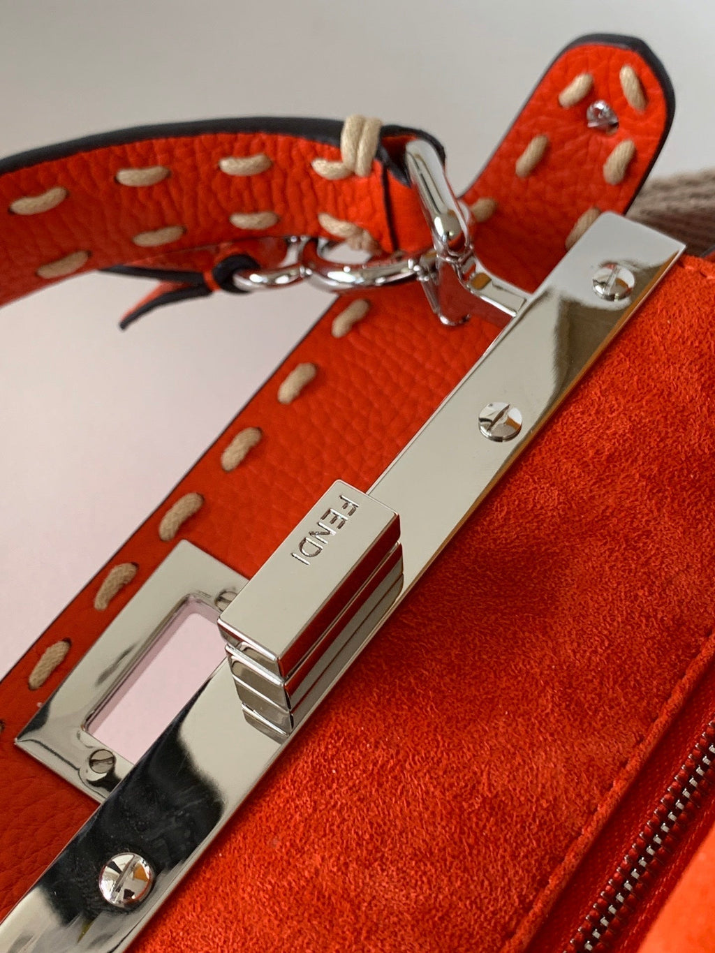 FENDI Peekaboo Mini Selleria Bag 23cm red leather shw with 220 hand-sewn stitches