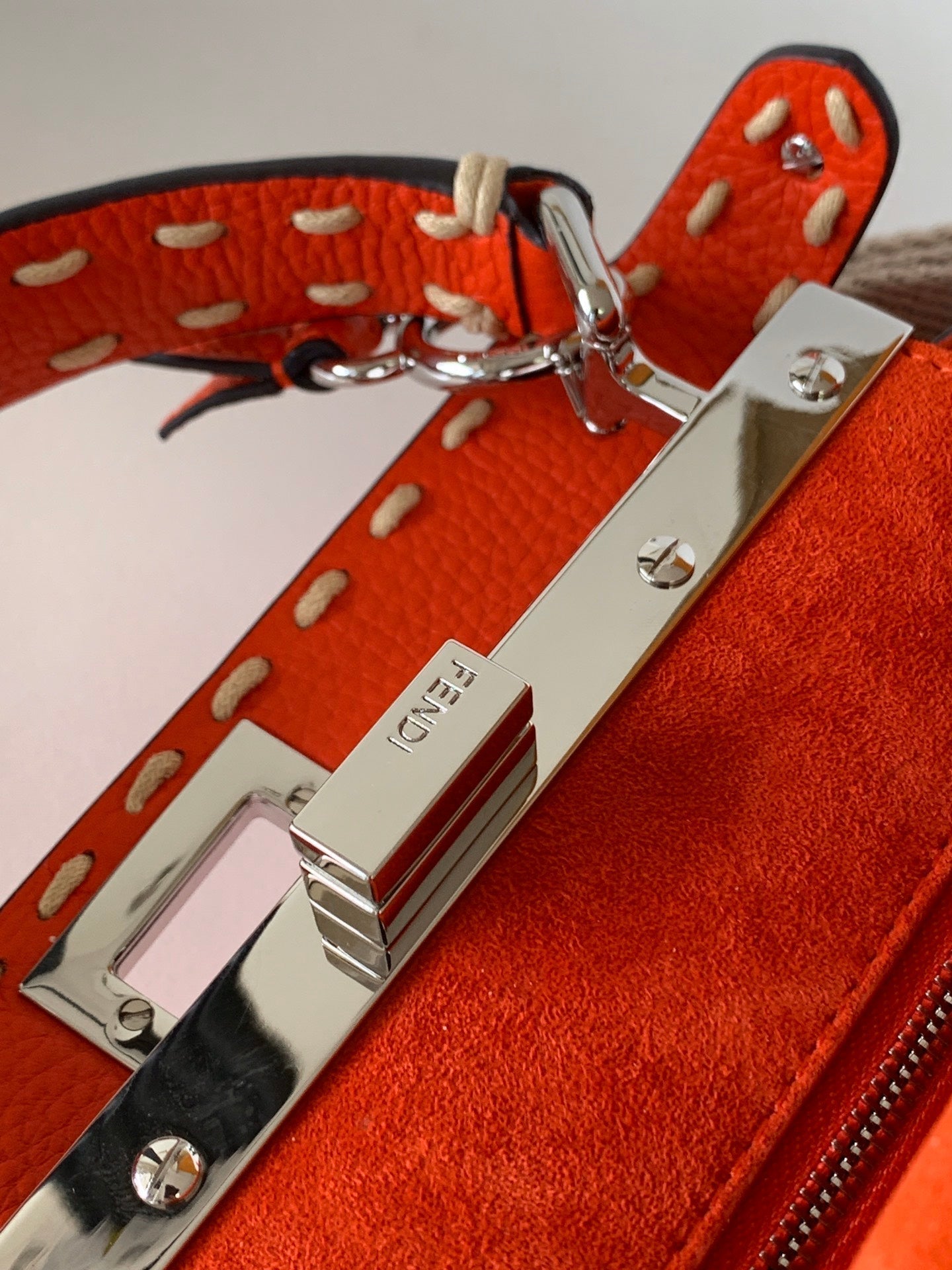 FENDI Peekaboo Mini Selleria Bag 23cm red leather shw with 220 hand-sewn stitches