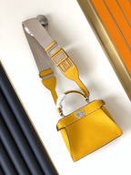 FENDI Peekaboo Mini Selleria Bag 23cm yellow leather shw with 220 hand-sewn stitches