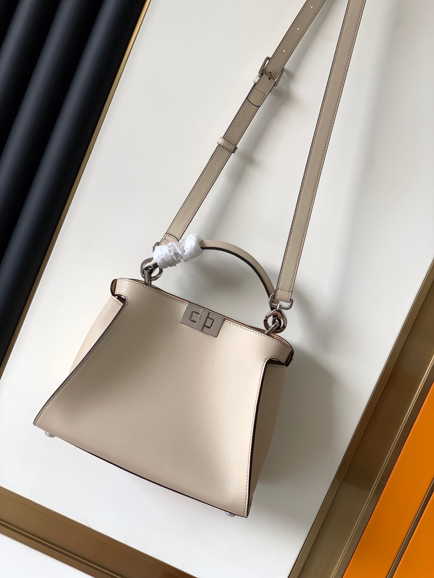 FENDI Peekaboo ISeeU Small 27cm Bag ivory lambskin gold hardware