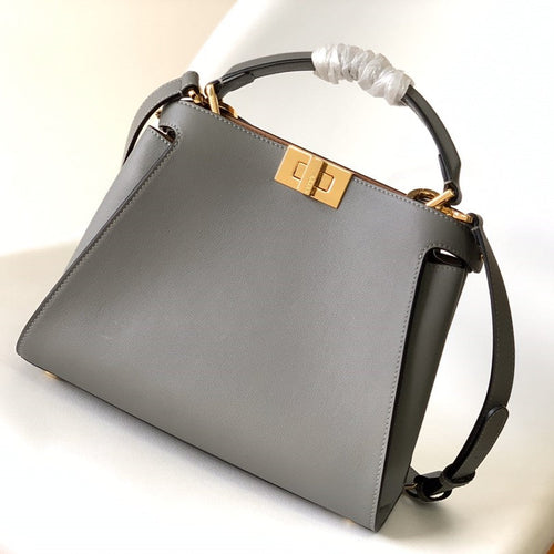 FENDI Peekaboo ISeeU Small 27cm Bag grey lambskin gold hardware