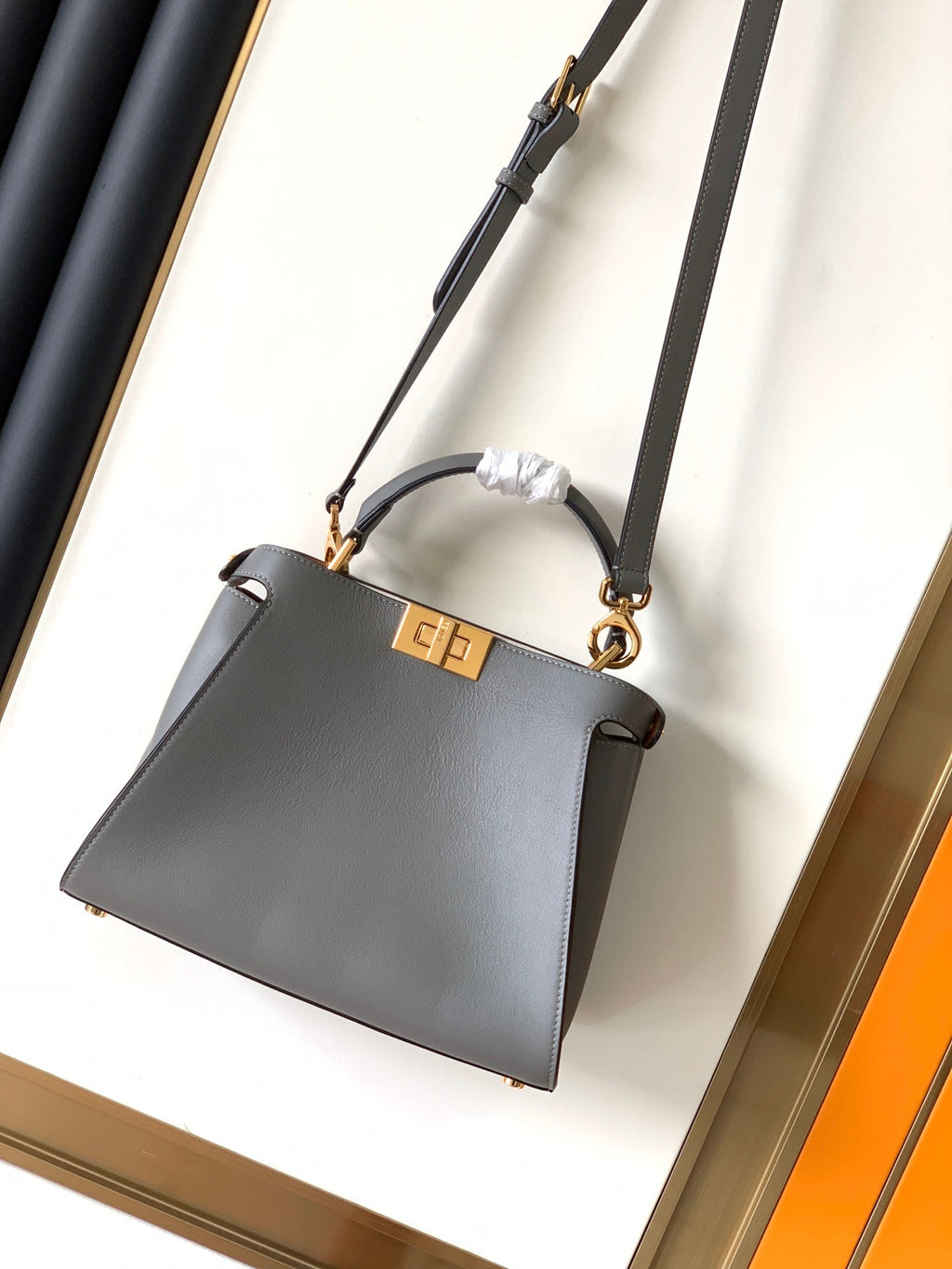 FENDI Peekaboo ISeeU Small 27cm Bag grey lambskin gold hardware