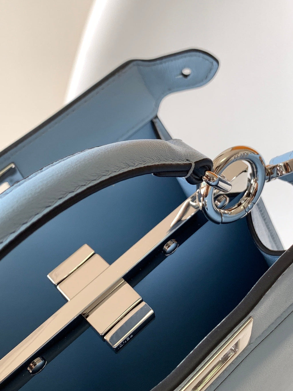 FENDI Peekaboo ISeeU Petite 20 Bag Baby Blue Lambskin Shw