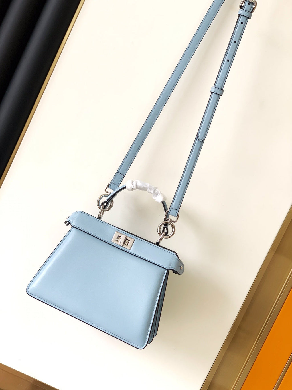 FENDI Peekaboo ISeeU Petite 20 Bag Baby Blue Lambskin Shw