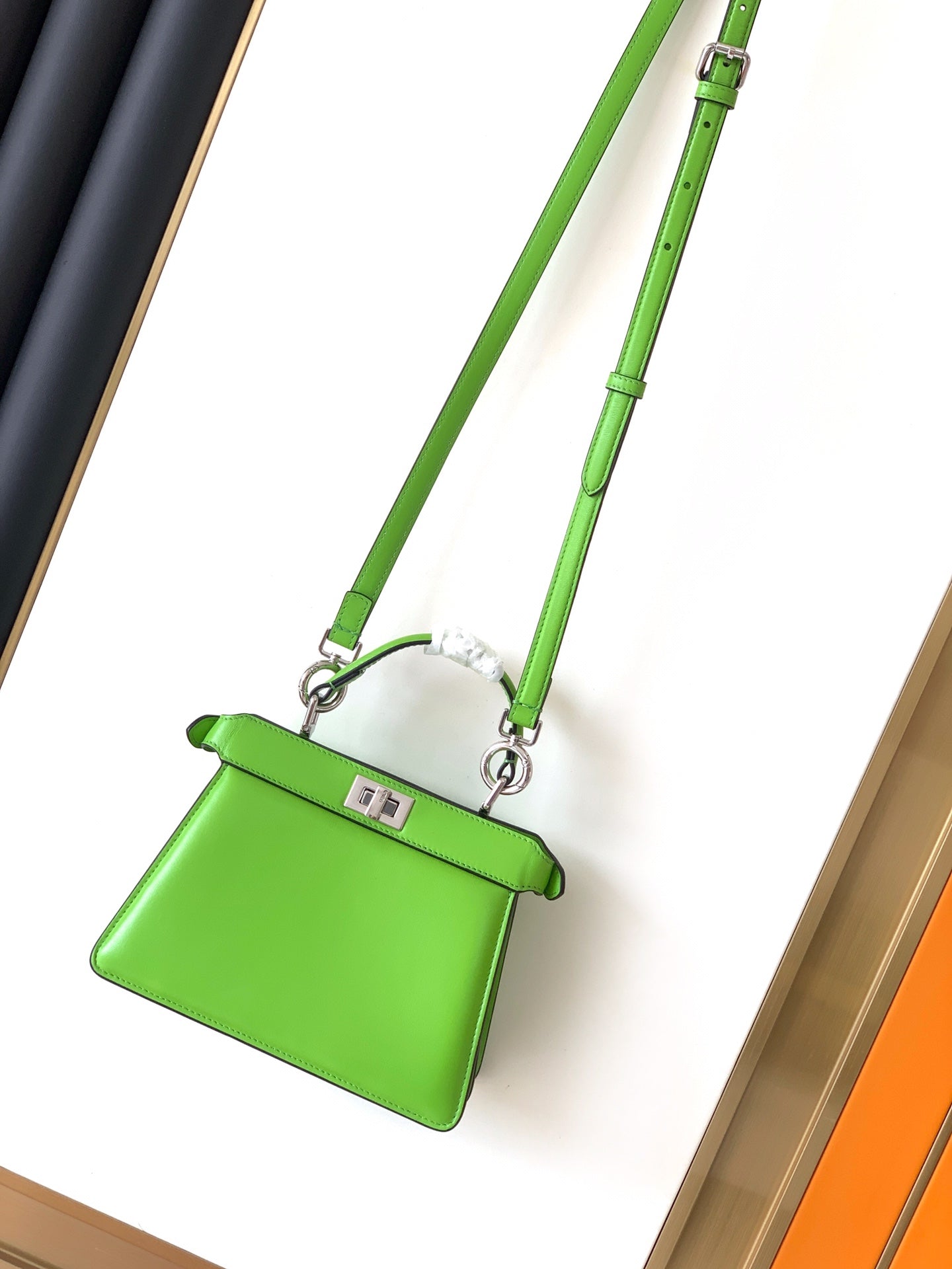 FENDI Peekaboo ISeeU Petite 20 Bag Green Lambskin Shw