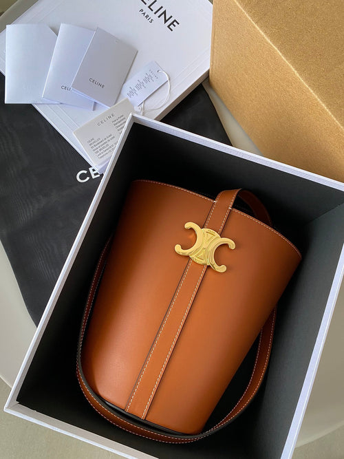 Celine TRIPHOME 25 BUCKET BAG CINNAMON BROWN CALFSKIN