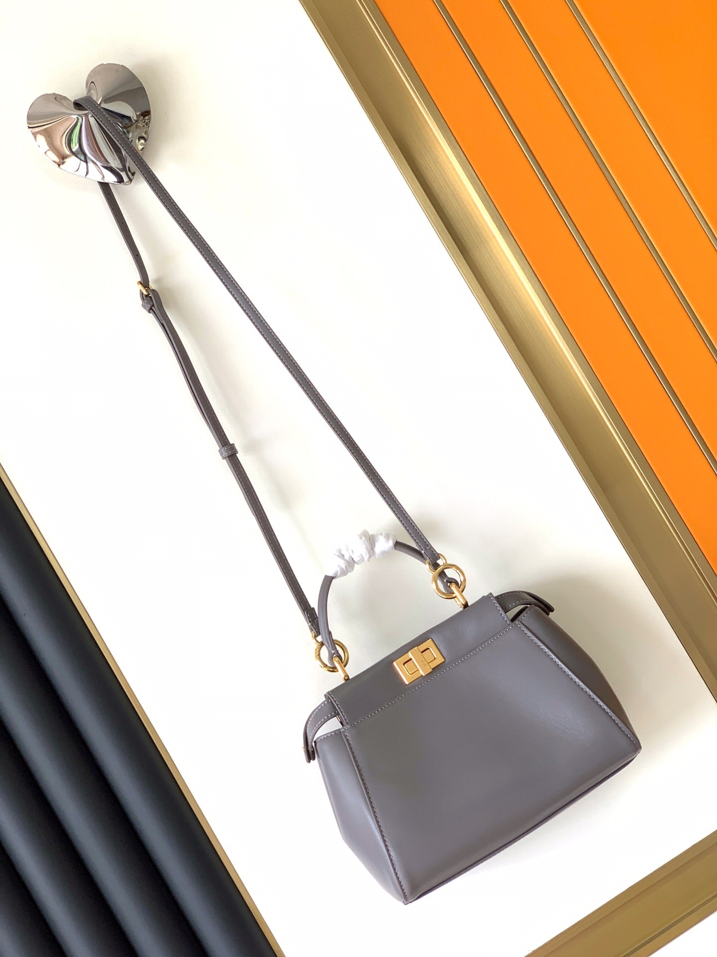 FENDI Peekaboo Mini 23cm Bag taupe lambskin gold hardware