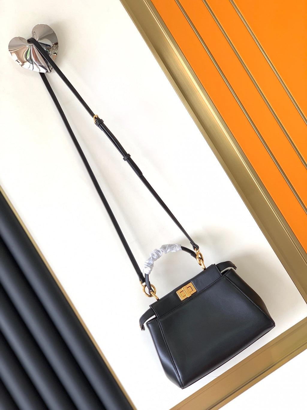 FENDI Peekaboo Mini 23cm Bag black lambskin gold hardware