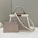 FENDI PEEKABOO ISEEU 34 IN WHITE PERFORATED CALFSKIN GOLD HARDWARE