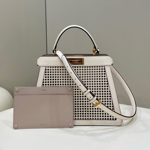 FENDI PEEKABOO ISEEU 34 IN WHITE PERFORATED CALFSKIN GOLD HARDWARE