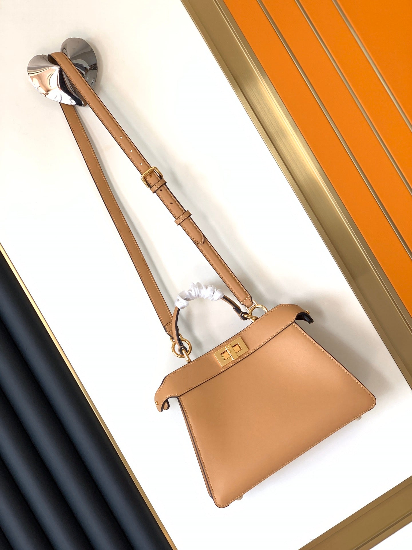 FENDI Peekaboo ISeeU Small 27cm Bag beige lambskin gold hardware