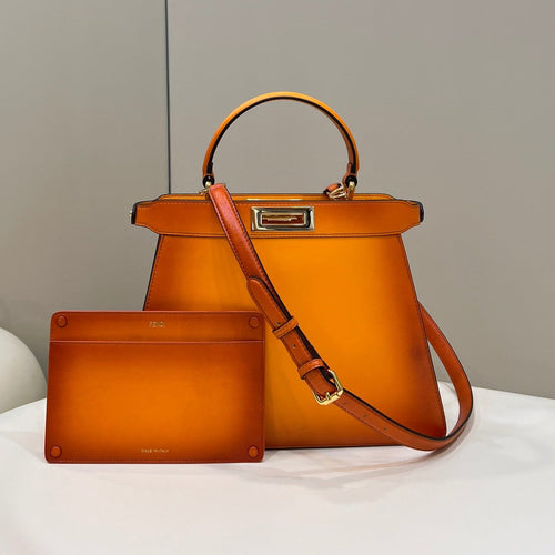 FENDI PEEKABOO ISEEU 33 IN ORANGE OMBRE SMOOTH CALFSKIN GOLD HARDWARE