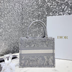 DIOR Small Book Tote 26.5cm Gradient Blue Embroidered Tiger