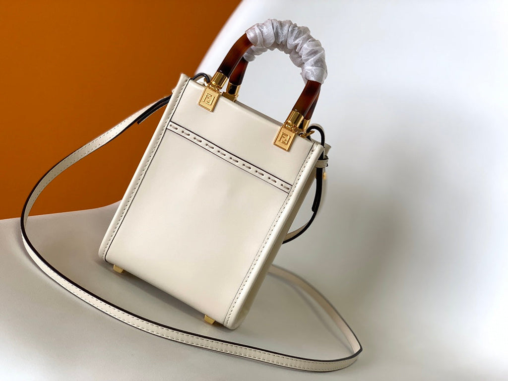 FENDI Fend Mini Sunshine Shopper Bag 18 White Leather