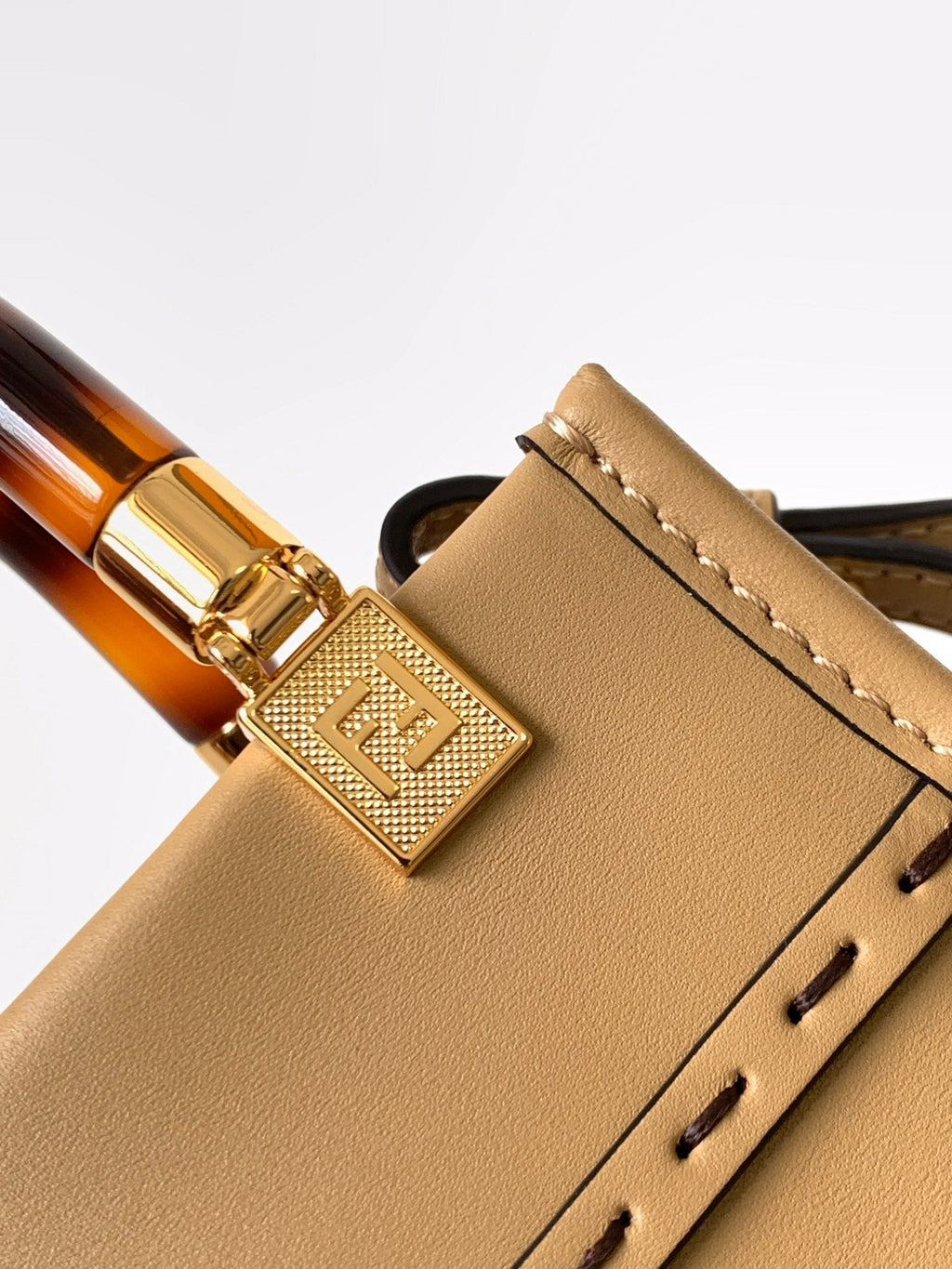 FENDI Fend Mini Sunshine Shopper Bag 18 Beige Leather