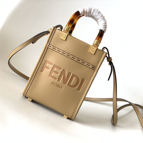 FENDI Fend Mini Sunshine Shopper Bag 18 Beige Leather