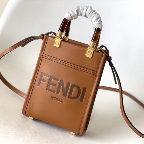 FENDI Fend Mini Sunshine Shopper Bag 18 Tan Leather