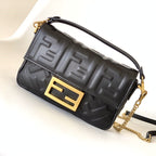 FENDI Mini Baguette Bag 20 With FF Motif Black Leather Ghw