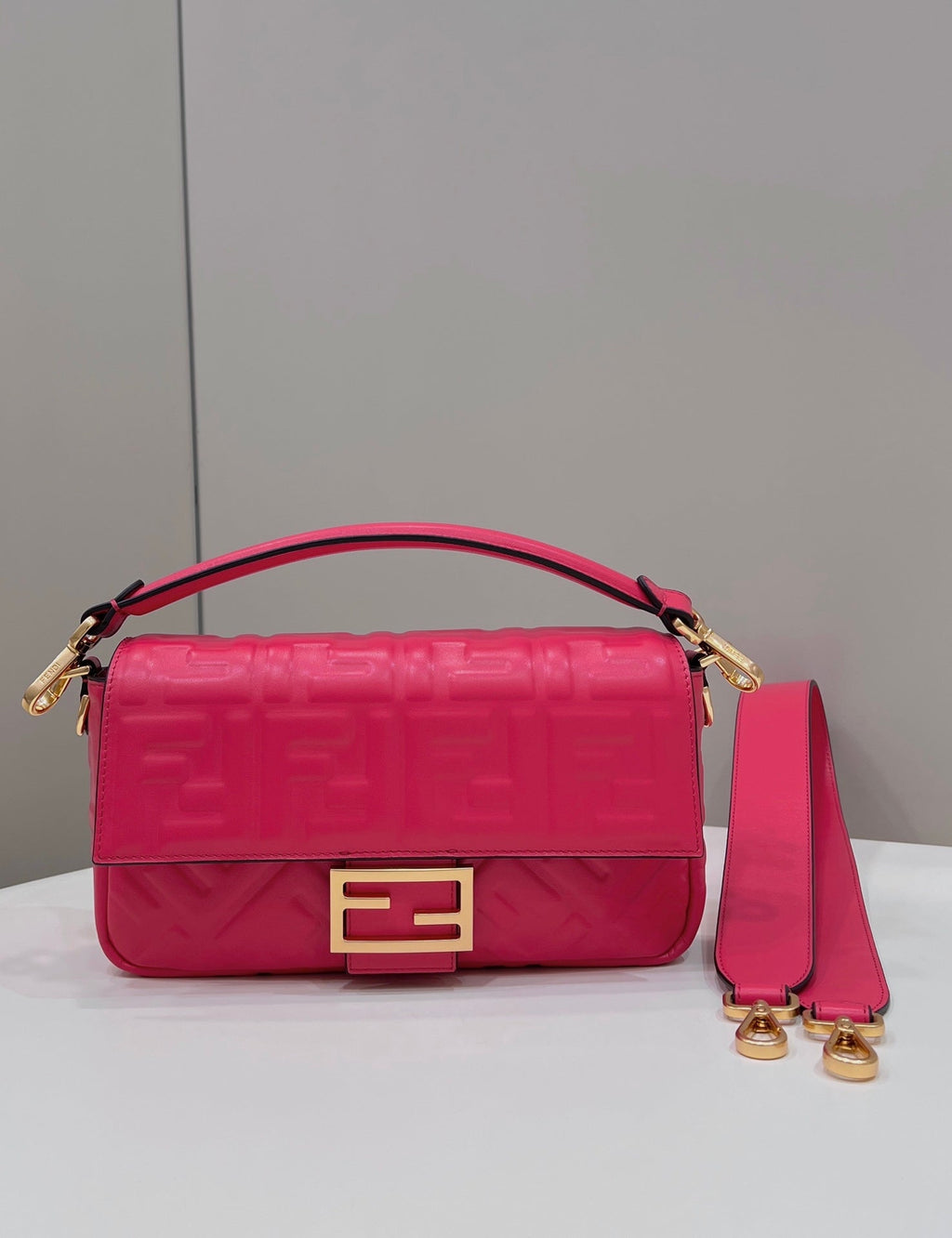 FENDI Baguette 27cm Red Lambskin Gold Hardware