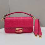 FENDI BAGUETTE WITH FF MOTIF 27 IN CERISH PINK SOFT LAMBSKIN GOLD HARDWARE