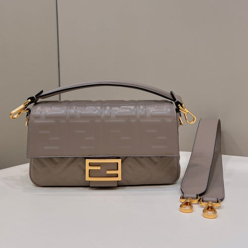 FENDI Baguette 27cm Dove Grey Lambskin Gold Hardware