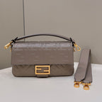 FENDI Baguette 27cm Dove Grey Lambskin Gold Hardware
