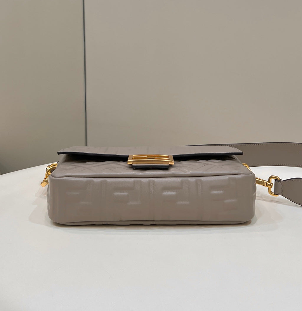FENDI Baguette 27cm Dove Grey Lambskin Gold Hardware