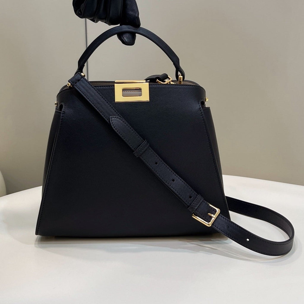 FENDI FENDI PEEKABOO 27 IN BLACK CALFSKIN WITH GOLD HARDWARE